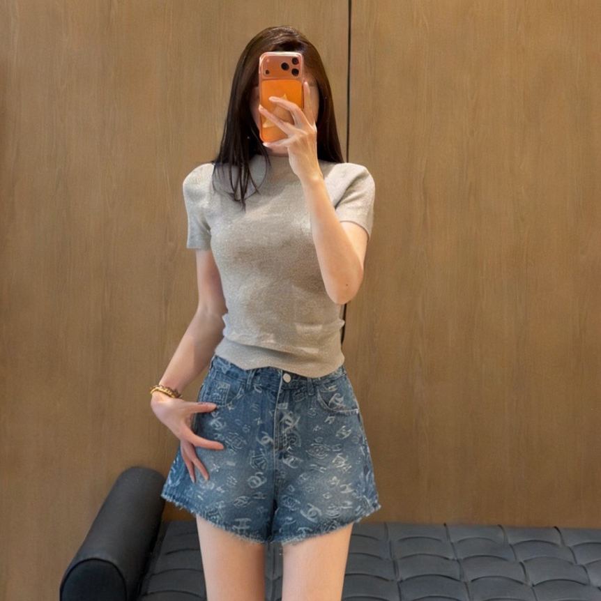 【S-XL】高級感ジャカード デニムショートパンツ レディース 着回し抜群
