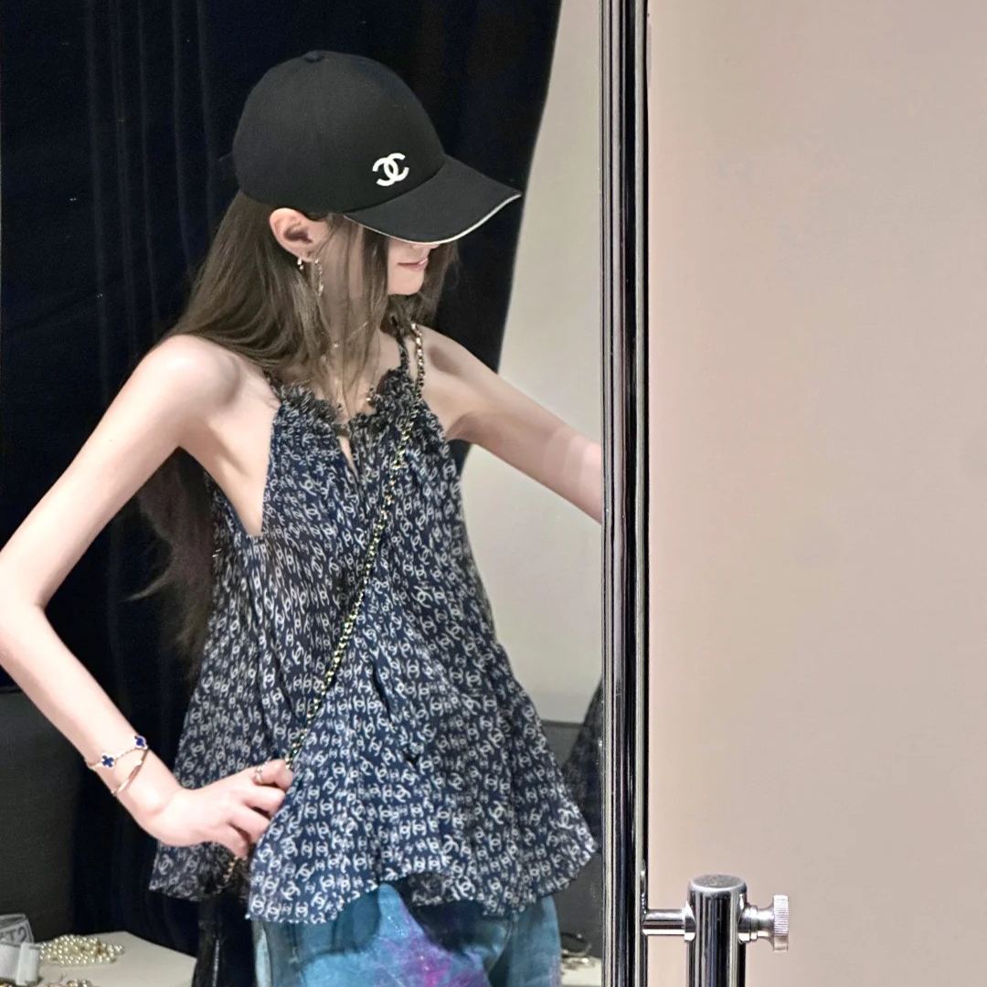 【S-XL】ワンランク上の雰囲気 総柄細肩帯ベスト 着回し万能
