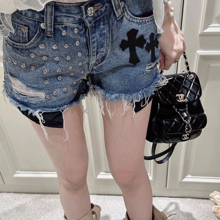 『S-XL』ハイウエストデニムショートパンツ   ゆったりとしたトレンディなショートパンツ