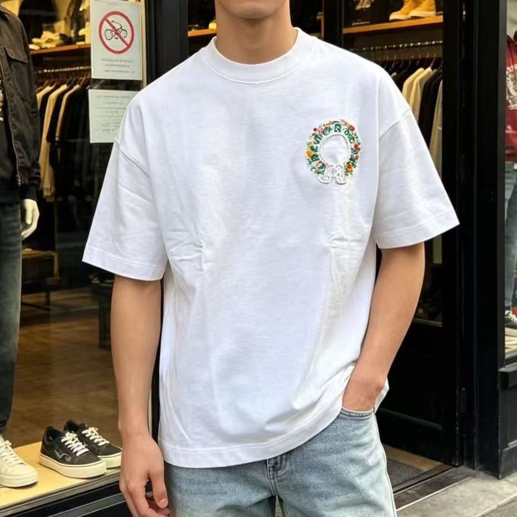 【L-4XL】夏物ラグジュアリー刺繍入りカップル用半袖Tシャツ