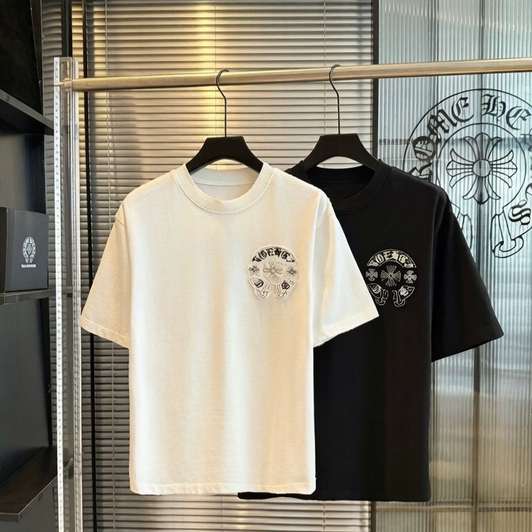『S-XL』新作刺繍入り半袖Tシャツ、クルーネック、ゆったりフィット、ユニセックス