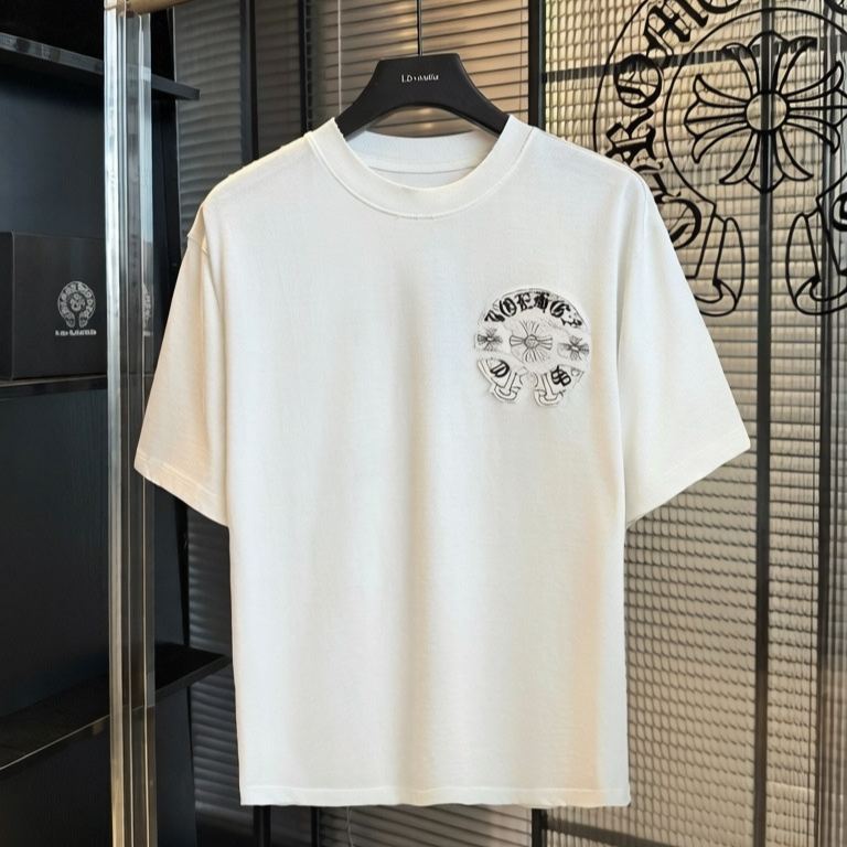 『S-XL』新作刺繍入り半袖Tシャツ、クルーネック、ゆったりフィット、ユニセックス