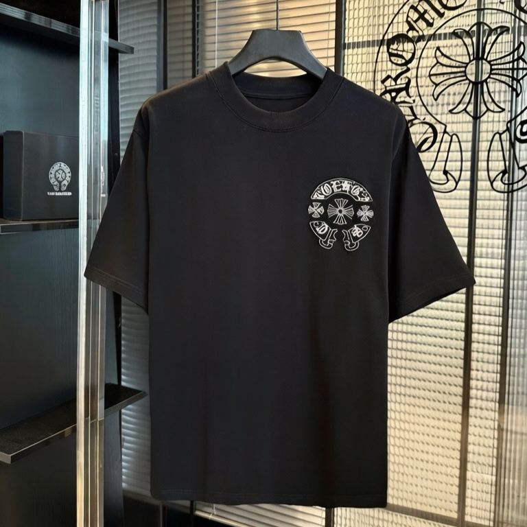 『S-XL』新作刺繍入り半袖Tシャツ、クルーネック、ゆったりフィット、ユニセックス
