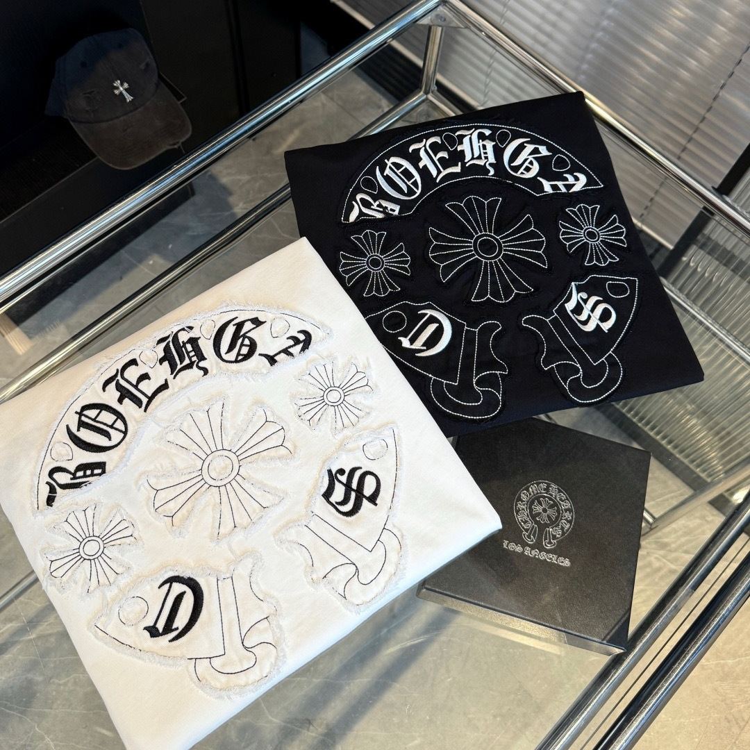 『S-XL』新作刺繍入り半袖Tシャツ、クルーネック、ゆったりフィット、ユニセックス