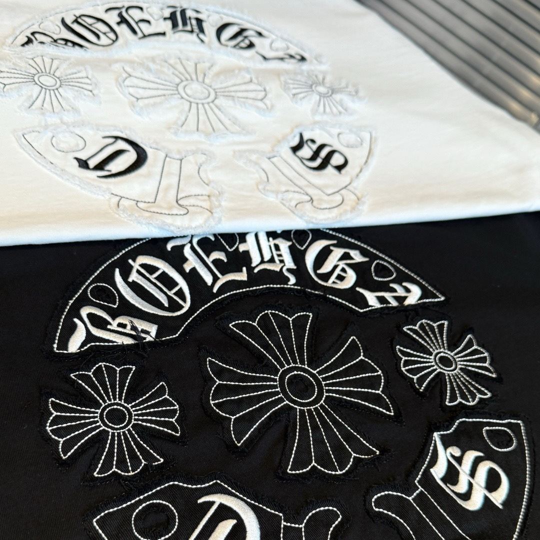 『S-XL』新作刺繍入り半袖Tシャツ、クルーネック、ゆったりフィット、ユニセックス