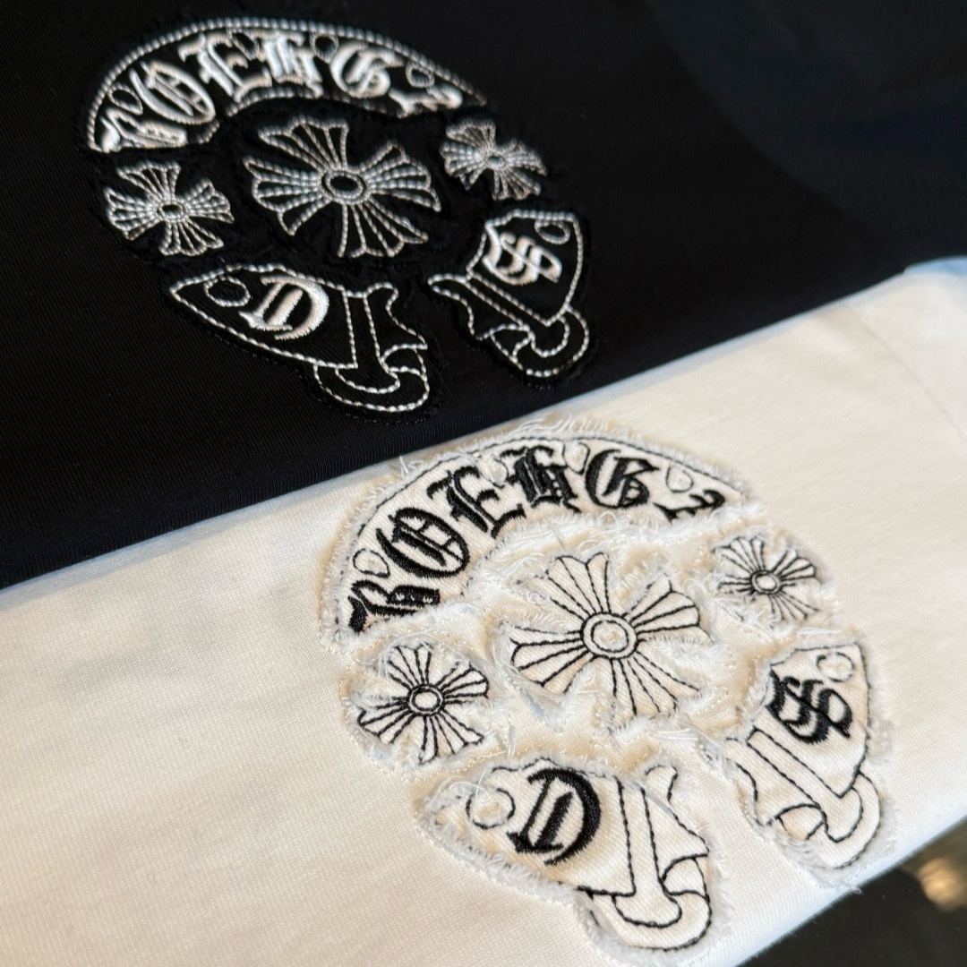 『S-XL』新作刺繍入り半袖Tシャツ、クルーネック、ゆったりフィット、ユニセックス