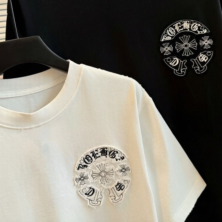 『S-XL』新作刺繍入り半袖Tシャツ、クルーネック、ゆったりフィット、ユニセックス