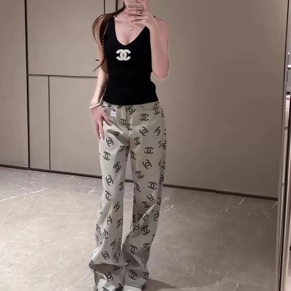 【S-L】着こなし自由度高い総柄ストレートパンツ 大人向けスリムレジャーパンツ