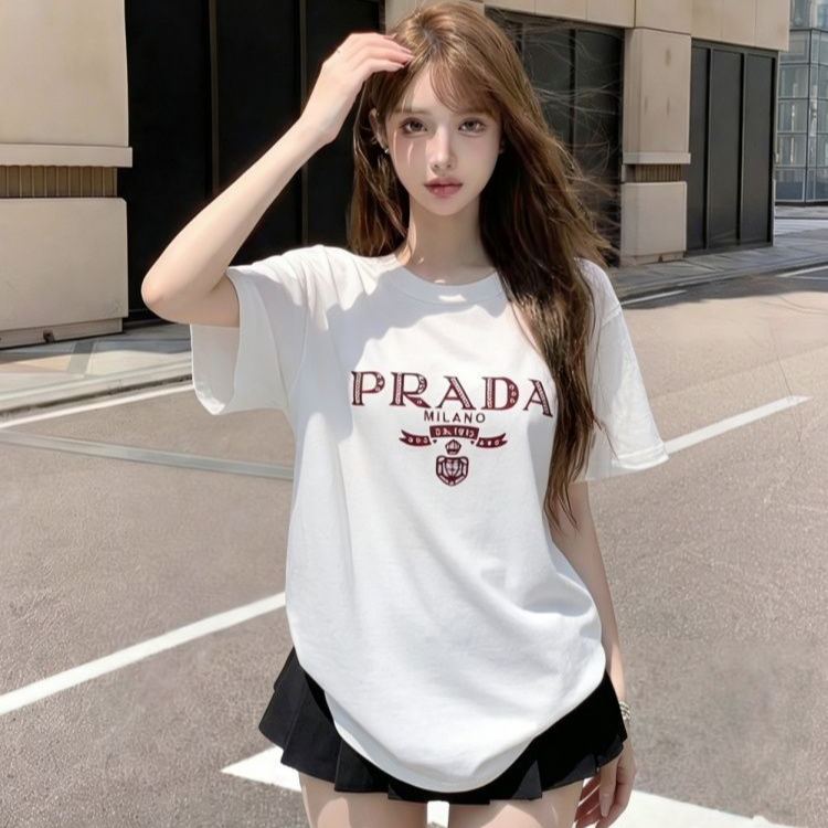 『S-L』新作サマーレタープリントゆったりラウンドネック万能半袖Tシャツ