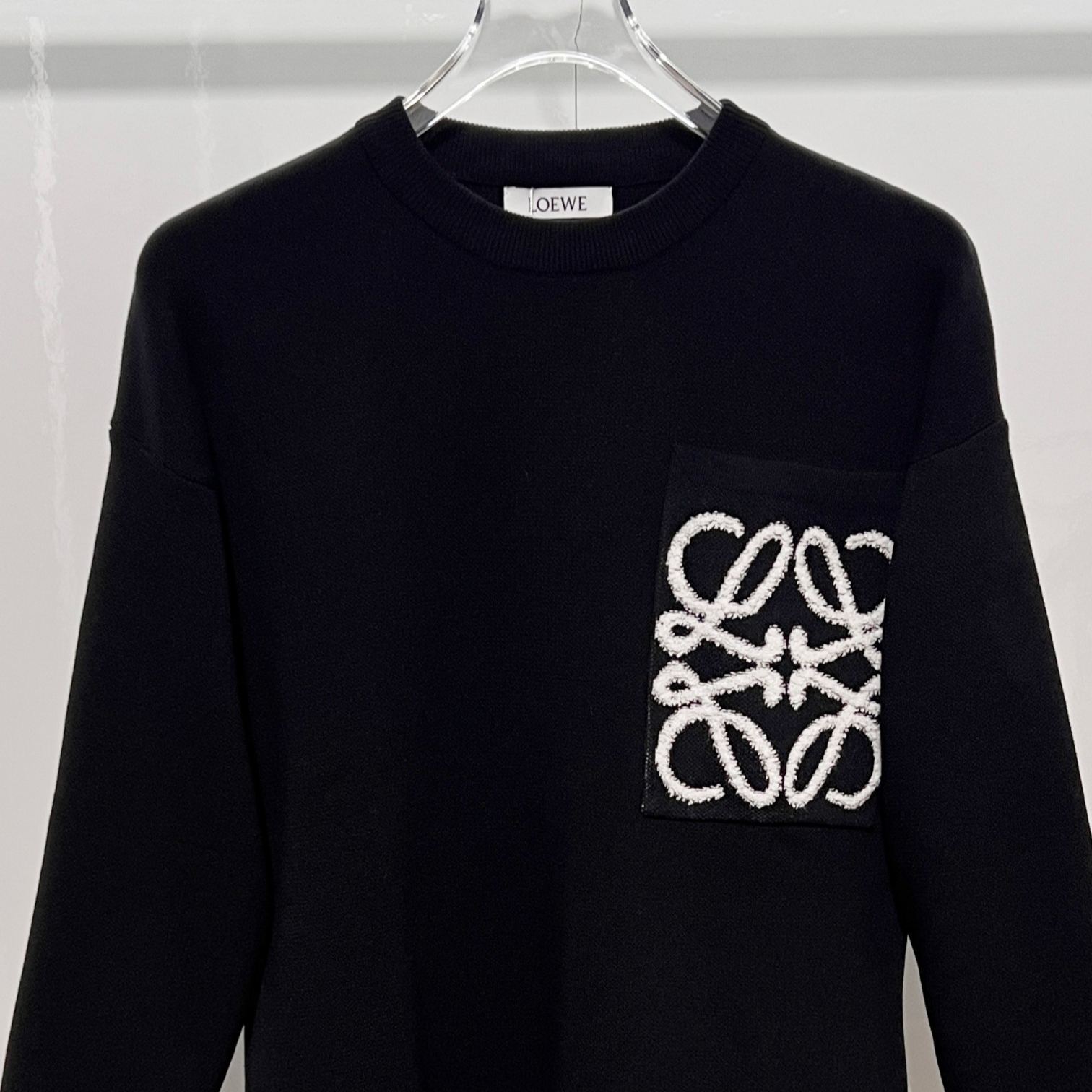 『S-XL』刺繍入りクルーネックプルオーバー長袖セーターウールセーター