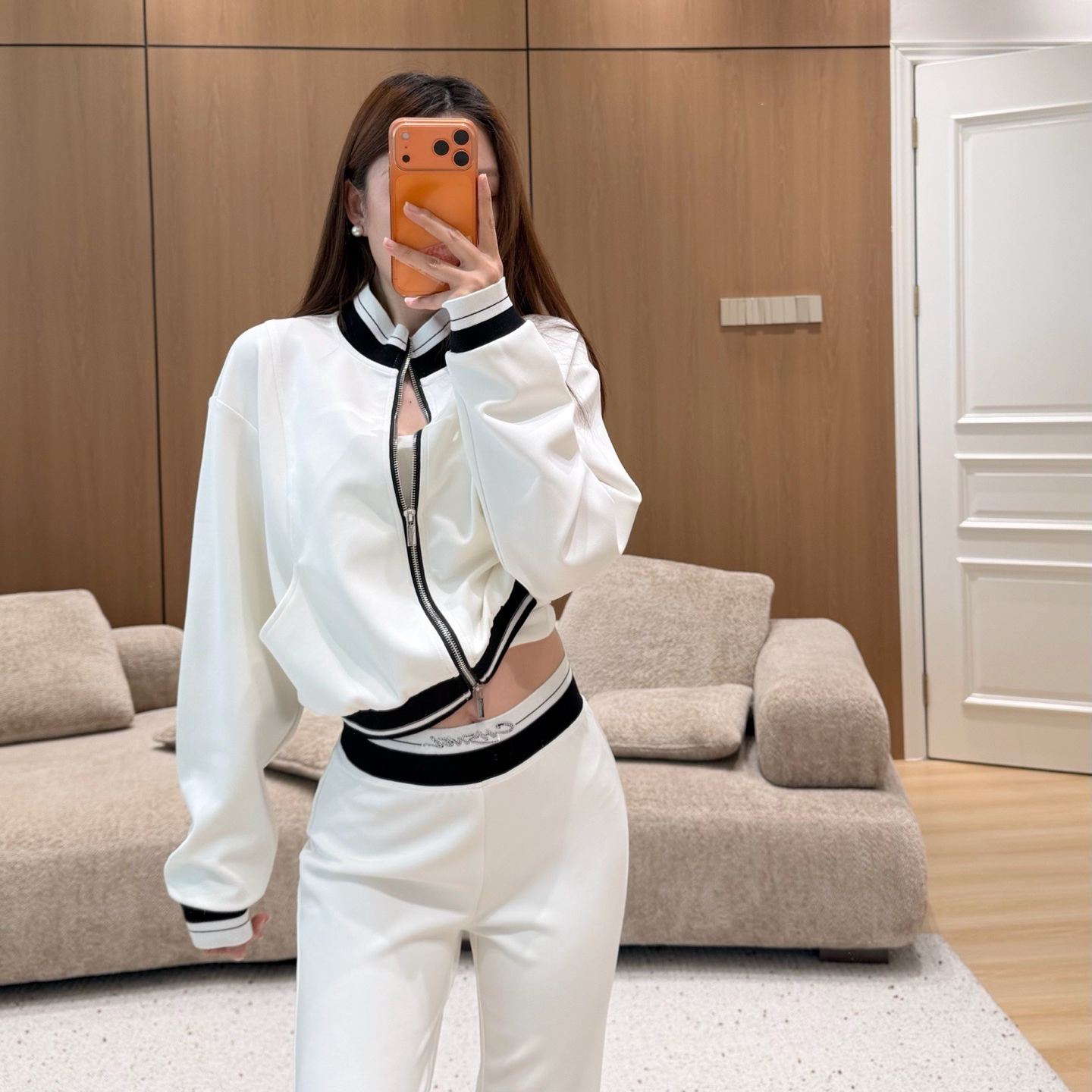 『S-L』クラシック 配色 ジャケット パンツ セットアップ 高級感 カスタム ダブルジップ リラックスフィット