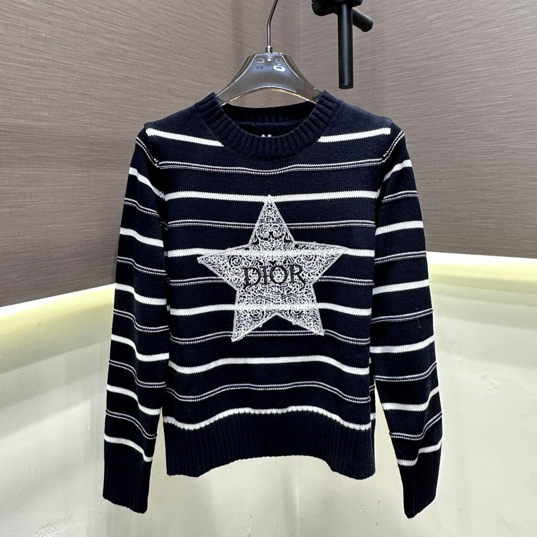 『フリーサイズ』刺繍 星 ストライプ ニット 長袖 高品質 保温性