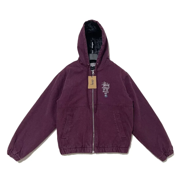 STUSSY帆布保温作業ジャケット綿版ツアー22AW CANVASINSULATED WORK JACKET帆布絶縁水洗いジャケット綿服綿聯帽ジッパーコート男女秋冬