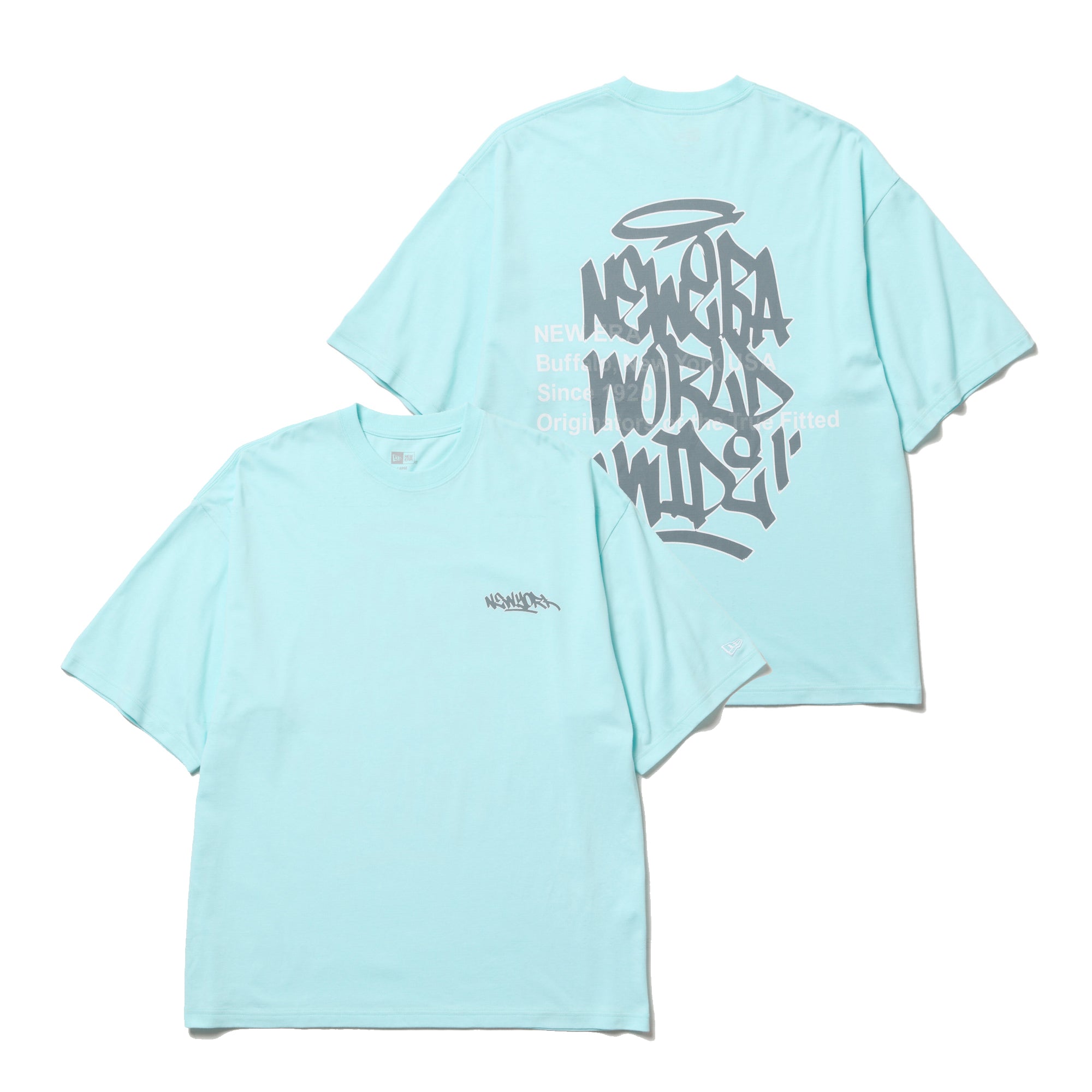 半袖 オーバーサイズド コットン Tシャツ Graffiti セレストブルー