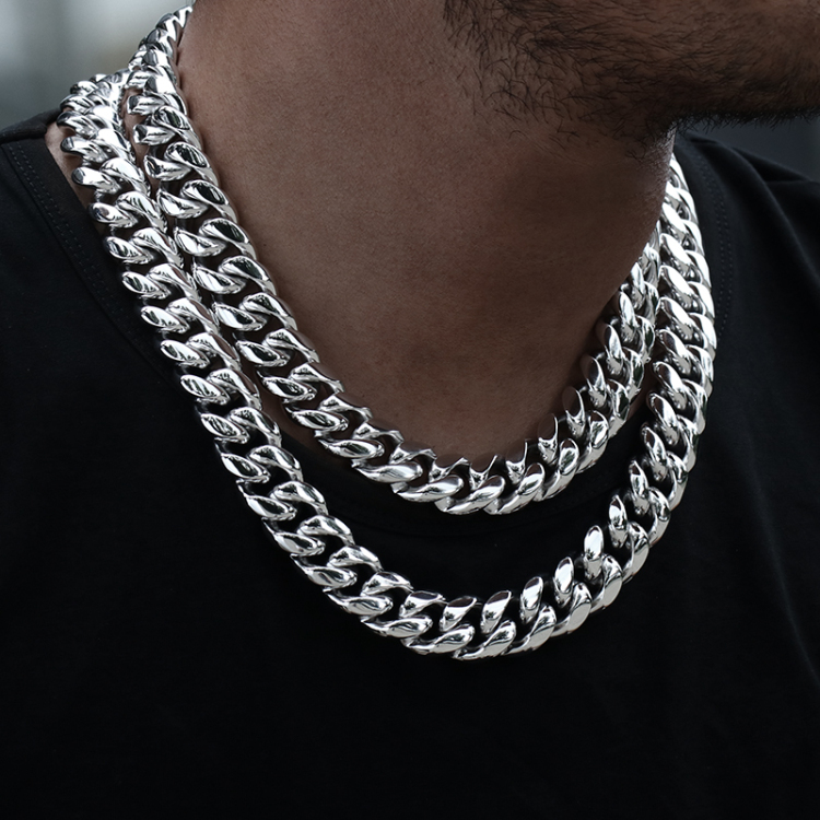6/8/10/12/14/16/18MM White Gold Plated Silver Miami Cuban Link Chain