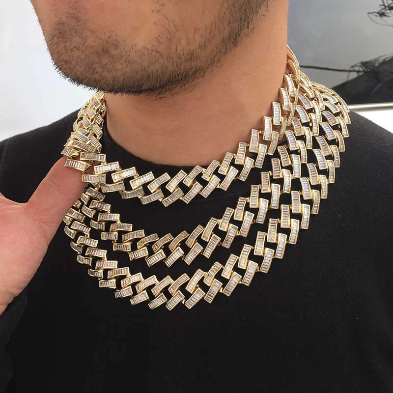 19MM 14K Gold Plated Iced Out Baguette Cuban Link Chain