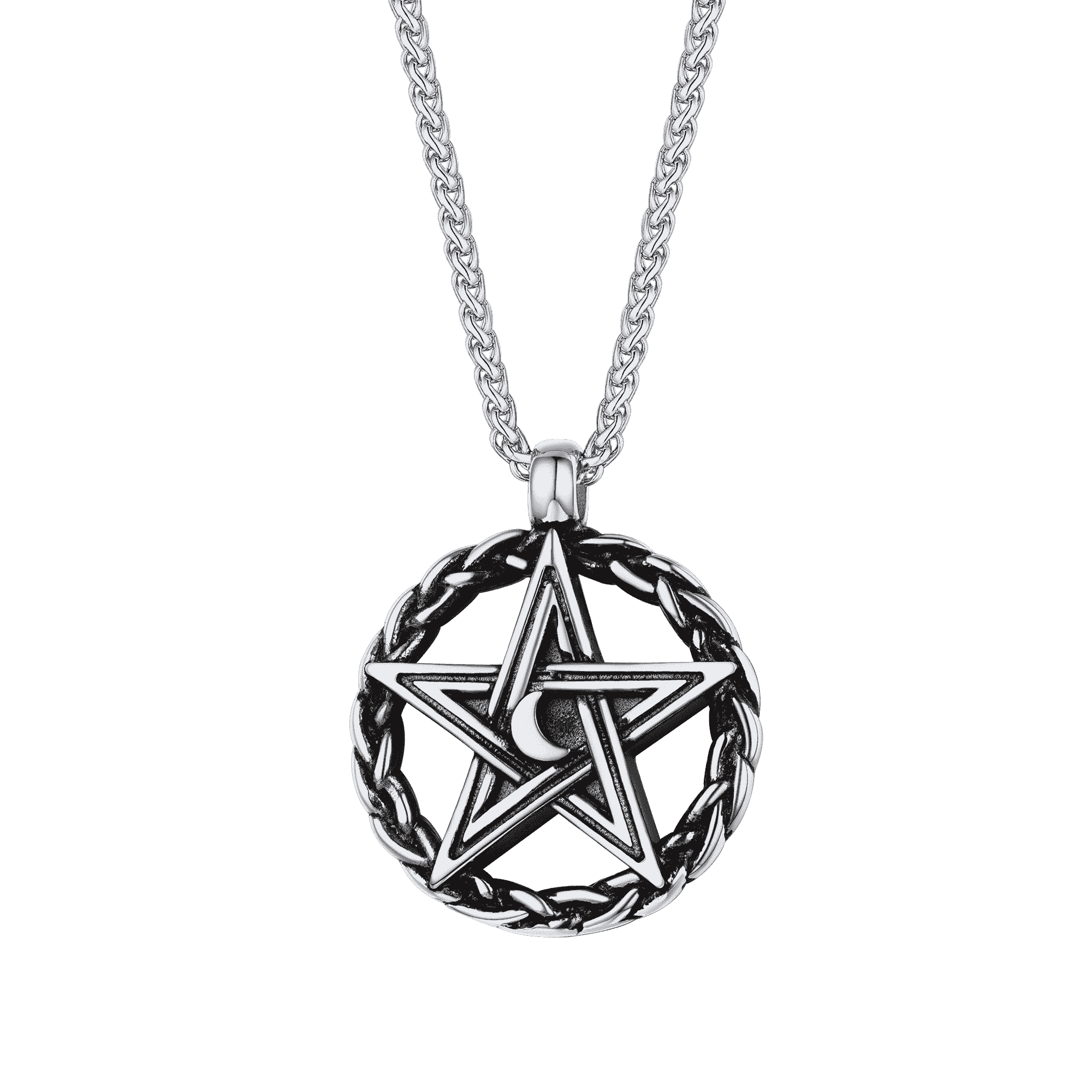 Vintage Pentagram Pentacle Necklace with Moon for Men - Faithheart