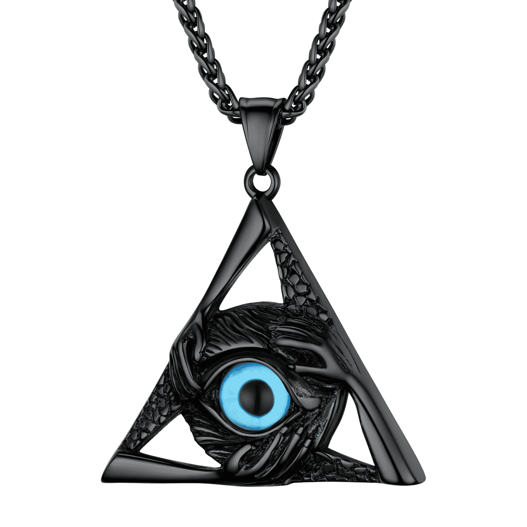 Vintage Triangle Blue Evil Eye Necklace For Men Faithheart