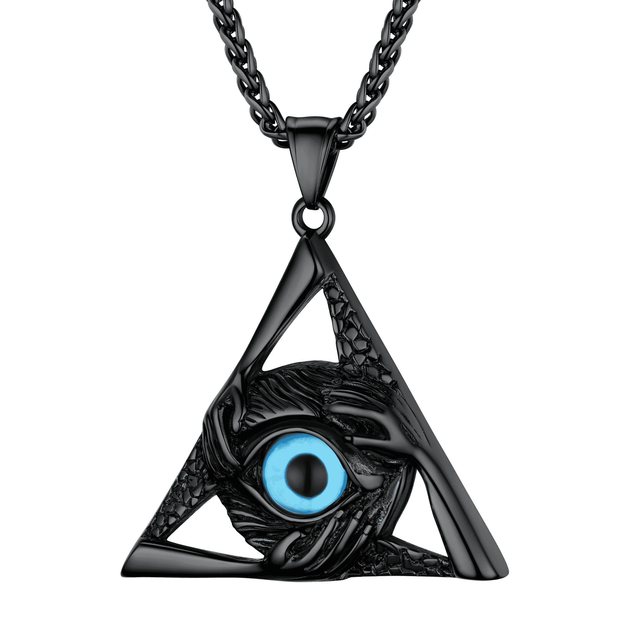 Vintage Triangle Blue Evil Eye Necklace For Men Faithheart