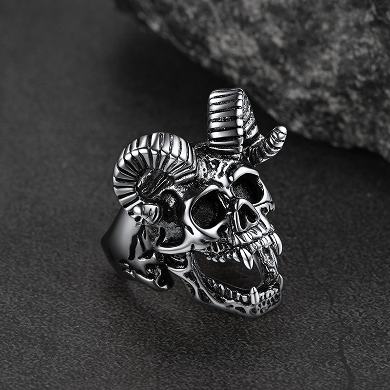 Satan Baphomet Ring Goat Skull Ring for Men - Faithheart