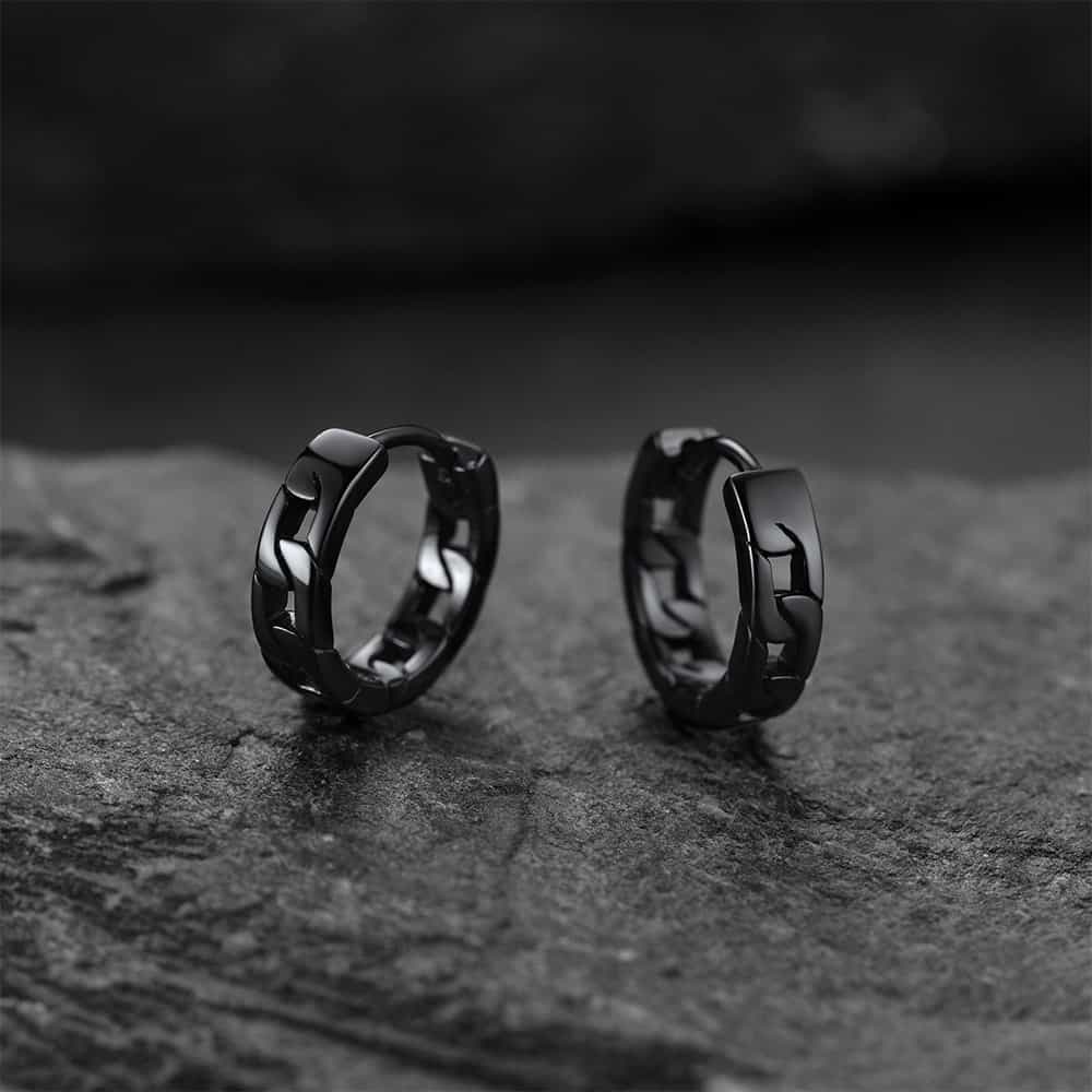 FaithHeart Chunky Black Chain Hoop Earrings in Sterling Silver For Men