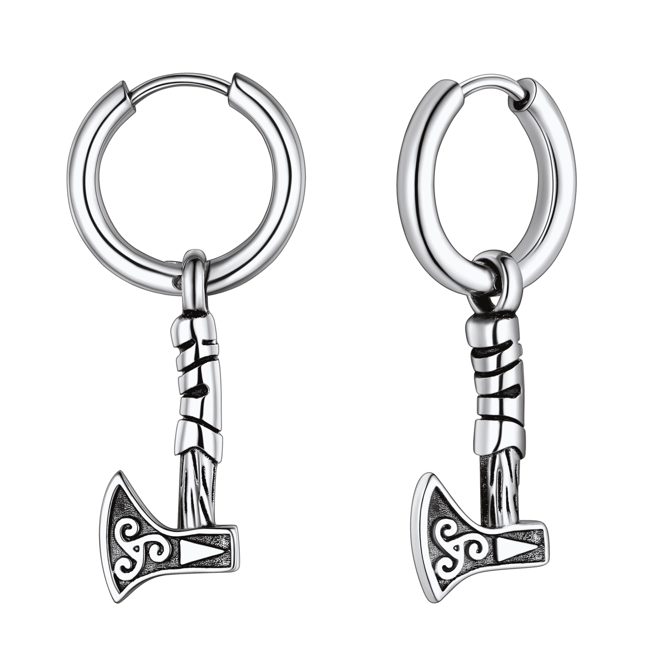 Viking Battle Axe Dangle Hoop Earrings for Men Faithheart