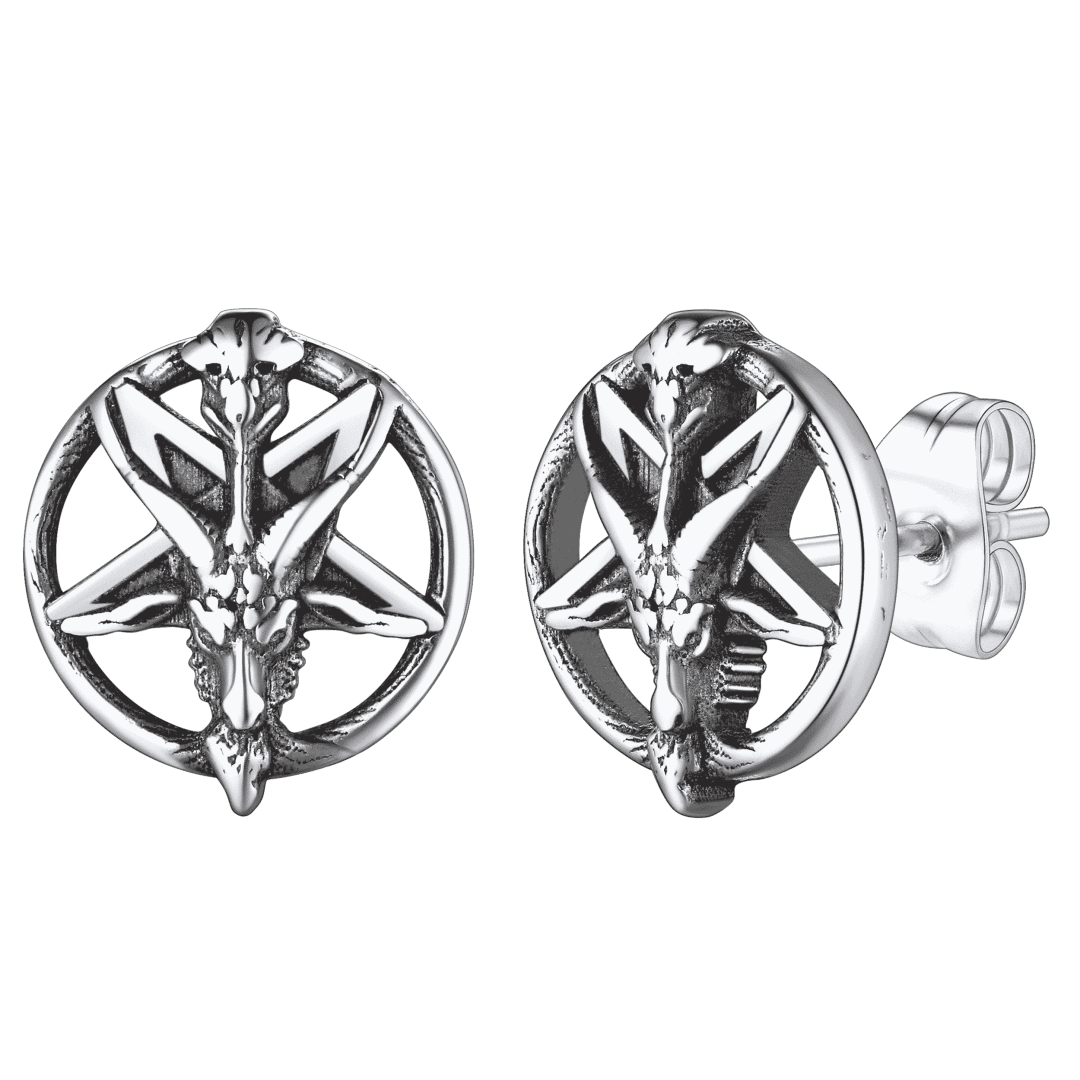 Stainless Steel Satan Baphomet Goat Stud Earrings for Men - Faithheart