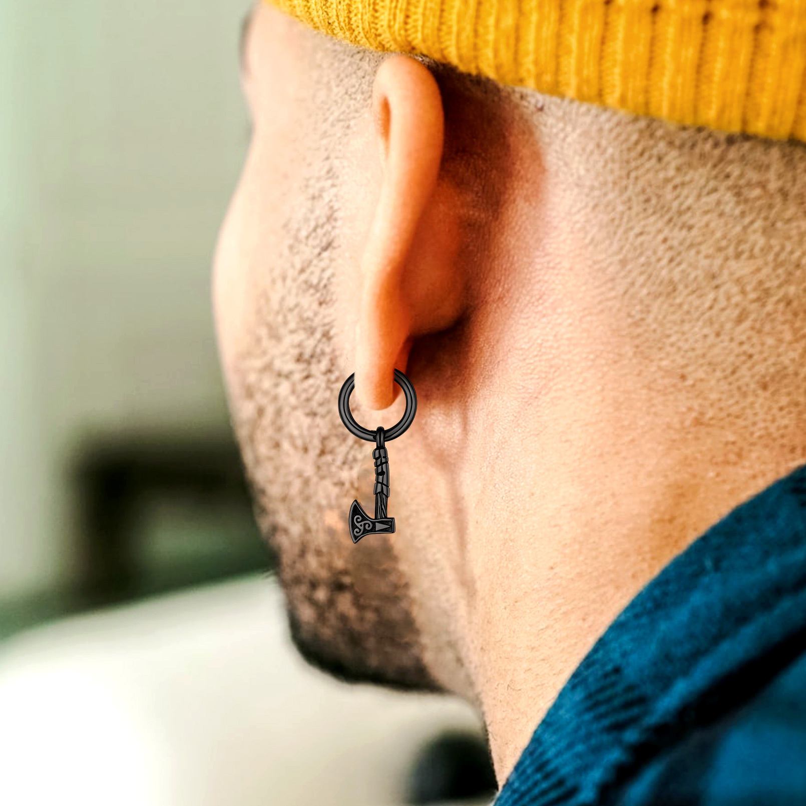 Viking Battle Axe Dangle Hoop Earrings for Men Faithheart