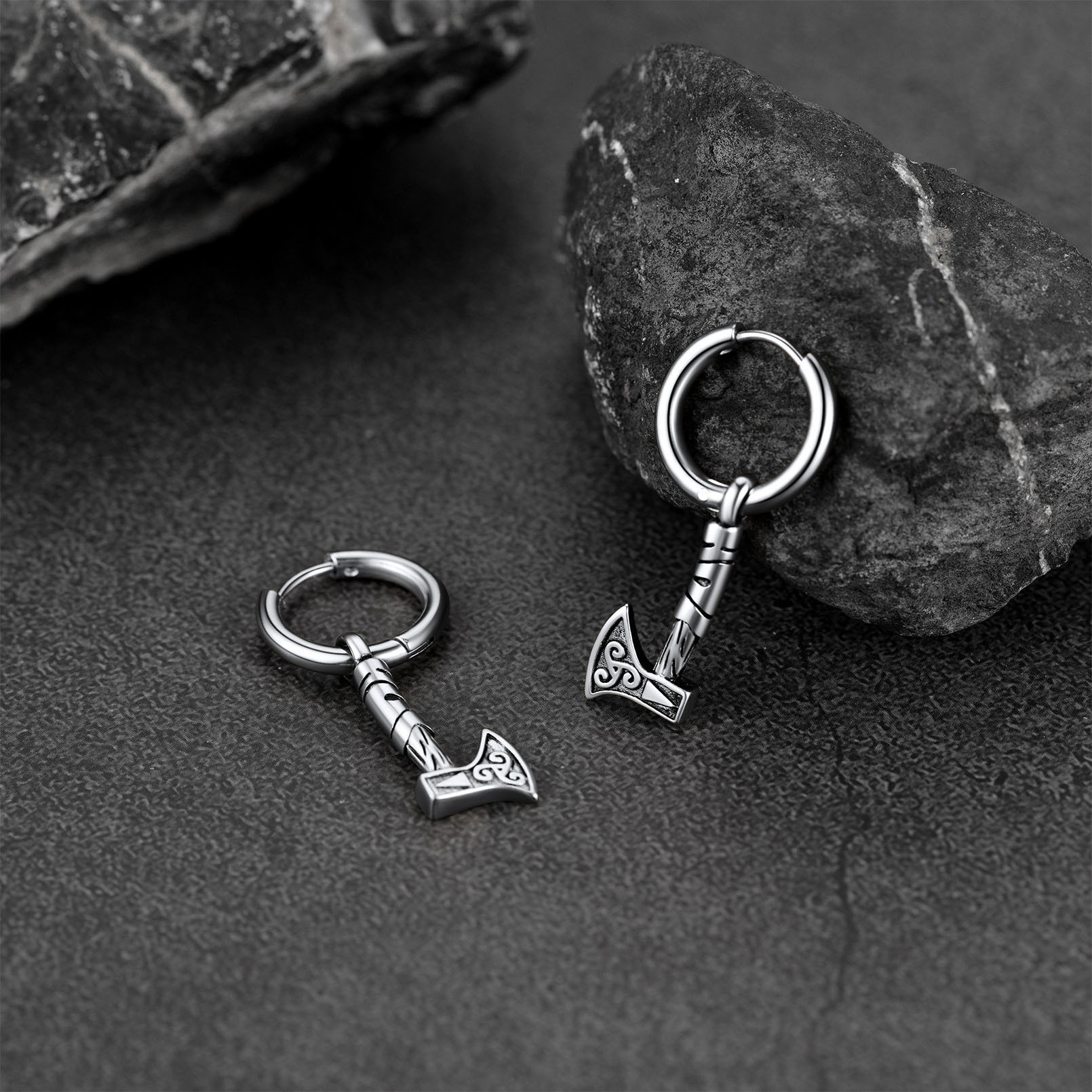 Viking Battle Axe Dangle Hoop Earrings for Men Faithheart