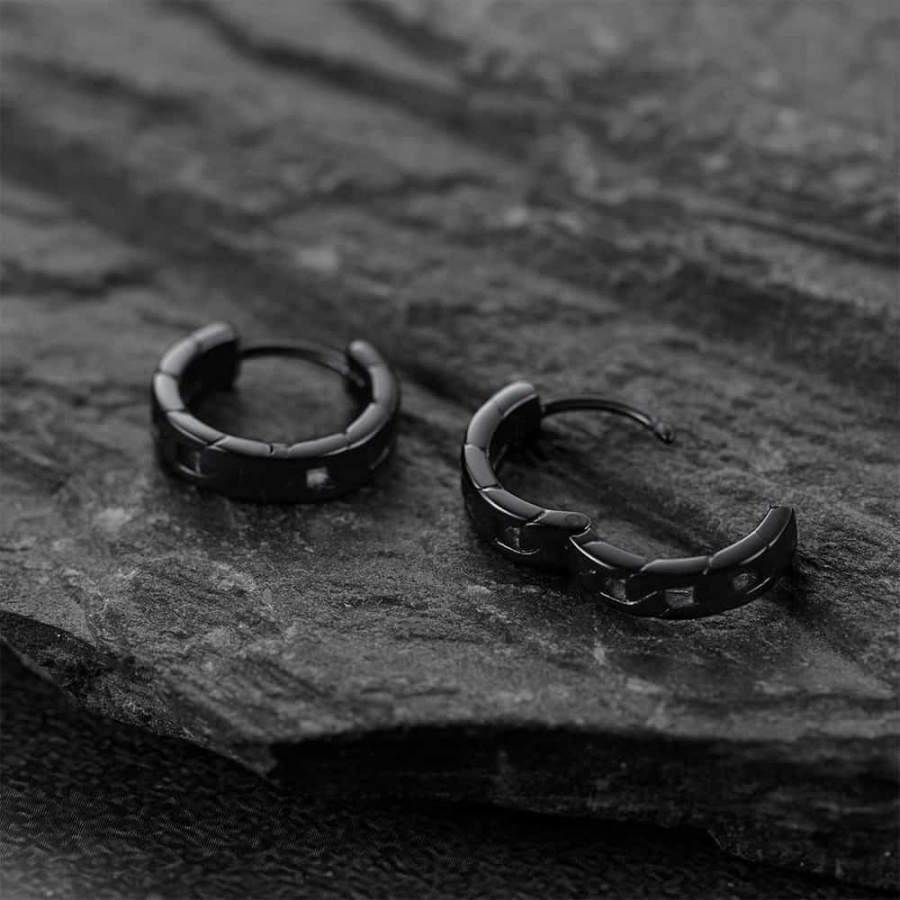 FaithHeart Chunky Black Chain Hoop Earrings in Sterling Silver For Men