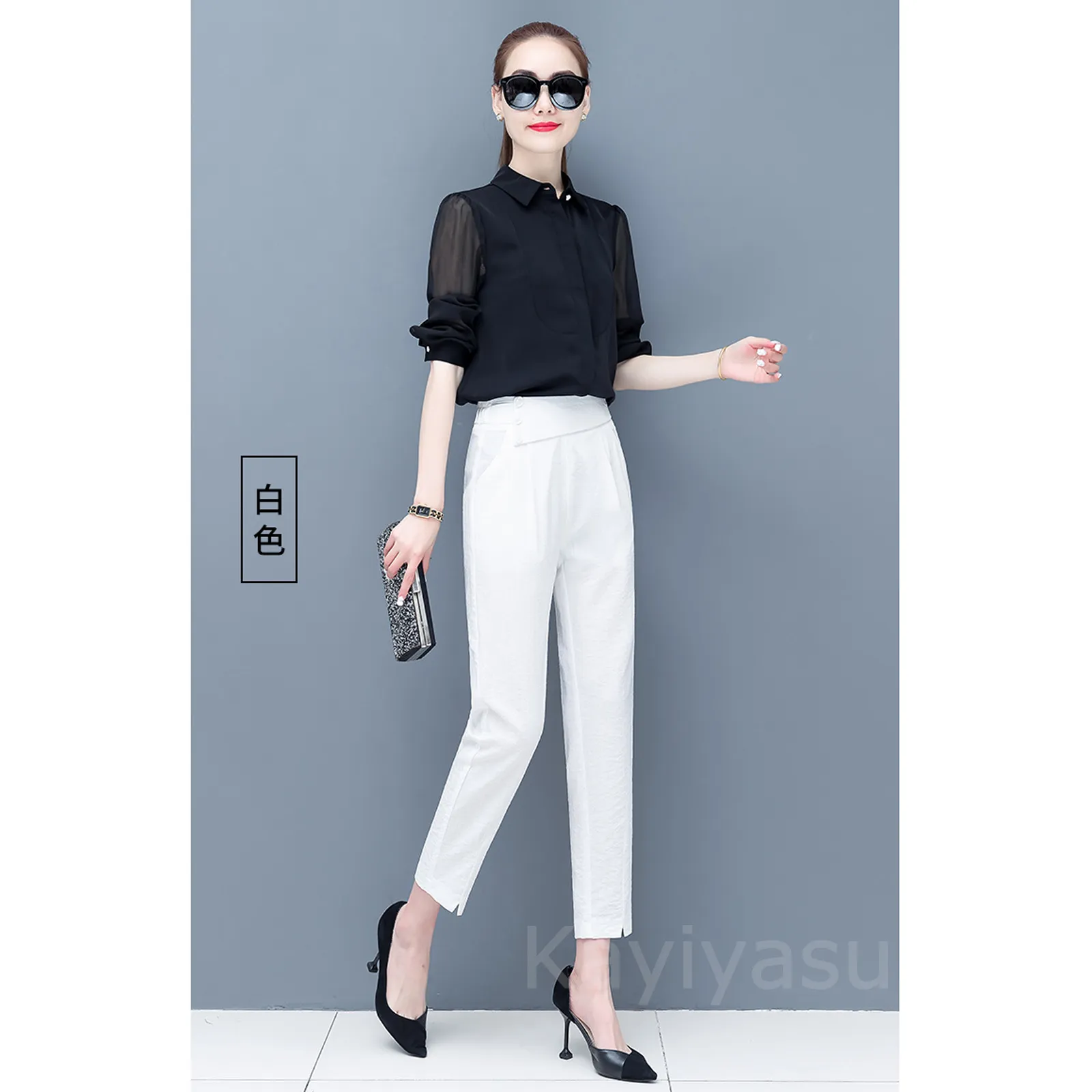 レディース スキニーパンツ スーツパンツ 綿麻 九分丈 夏 Kayiyasu 買い易