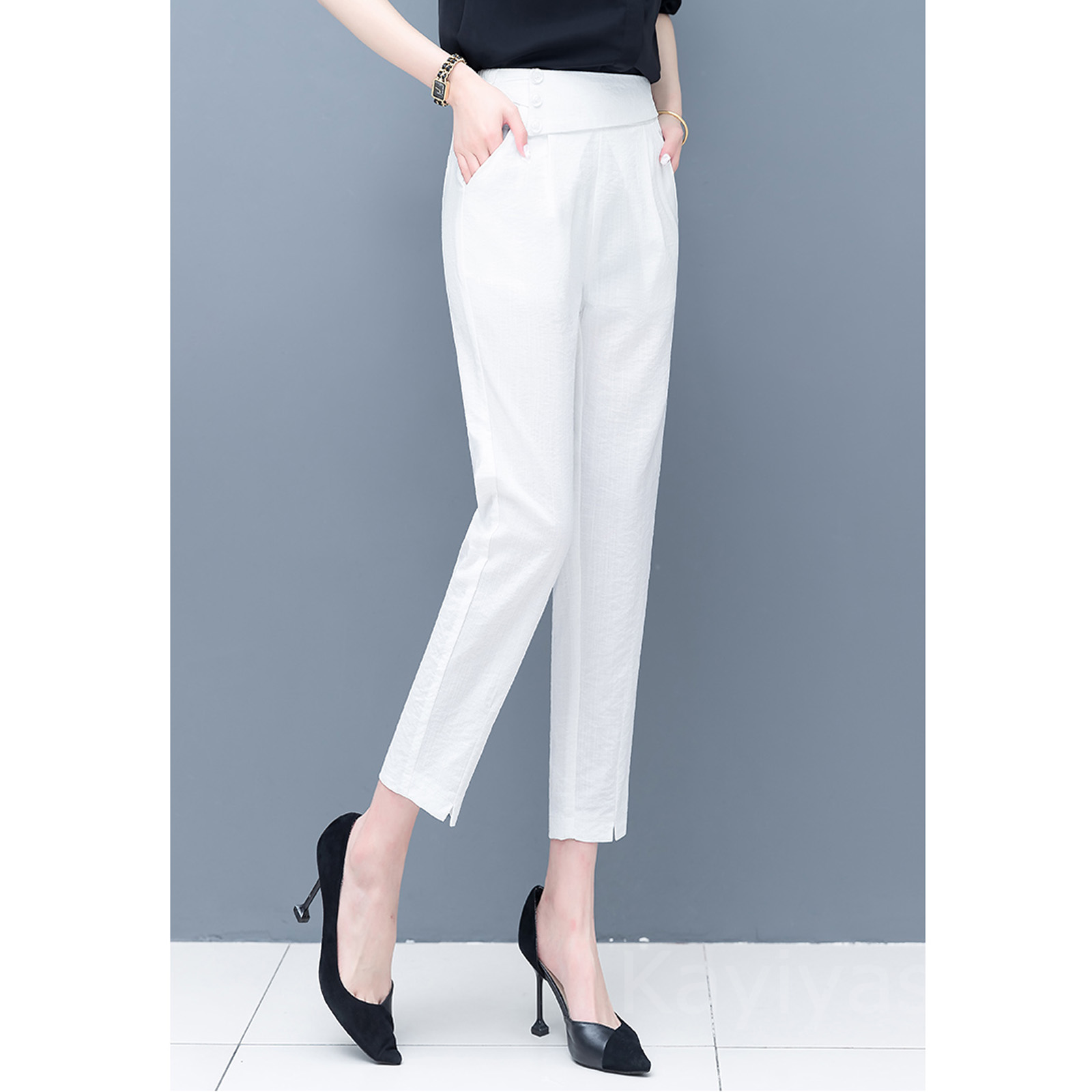 レディース スキニーパンツ スーツパンツ 綿麻 九分丈 夏 Kayiyasu 買い易