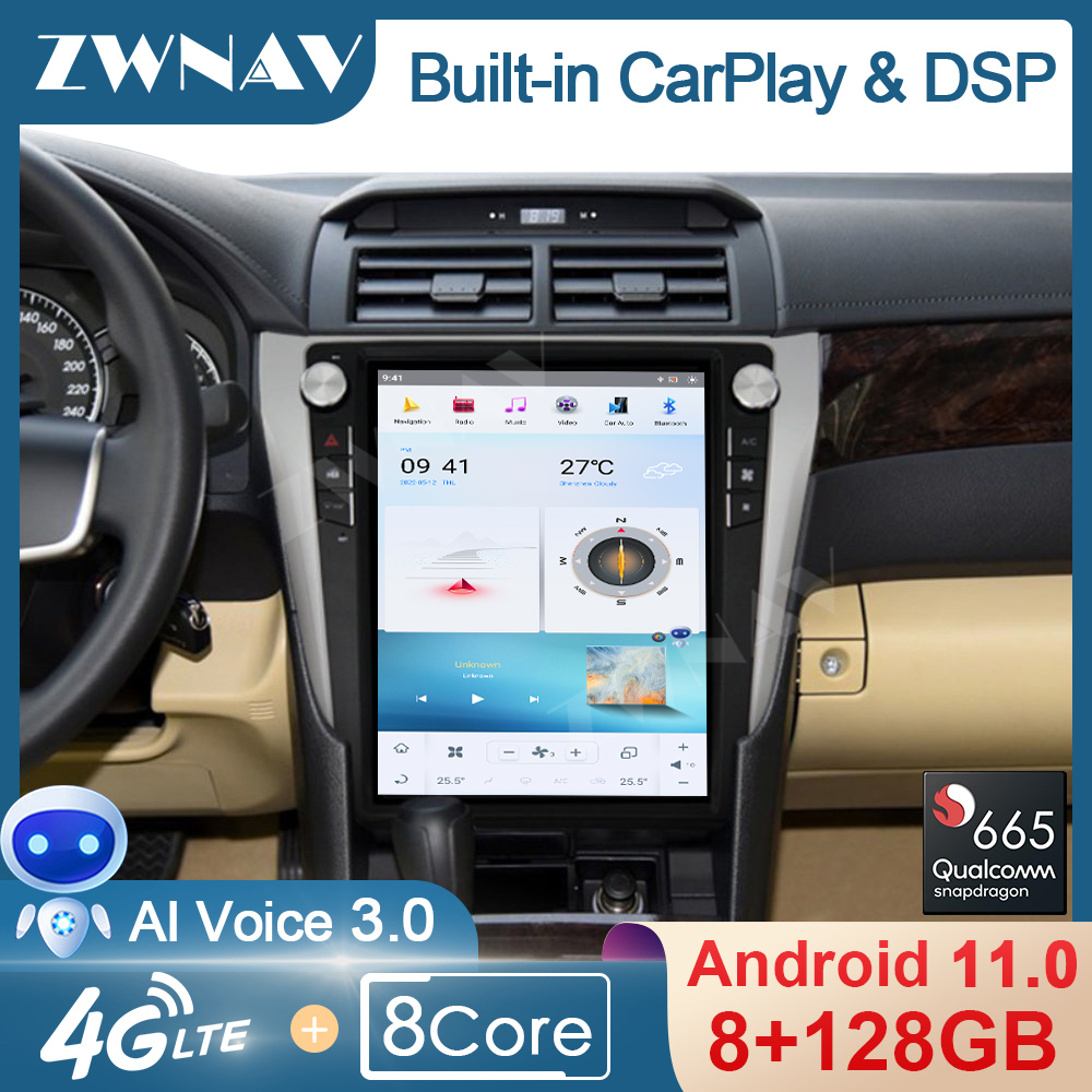 Carplay Tesla Screen Android 11 AutoRadio Multimedia For Toyota Camry 2012 - 2016 Car Radio Recorder Audio Stereo DSP Head Unit