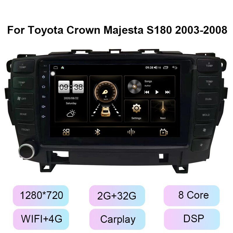 ZWNAV For Toyota Crown Majesta S180 2003-2008 Android 11 4+64G 8 Core Car Multimedia Player Stereo Receiver Radio
