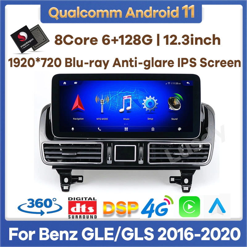 12.3" Qualcomm 6+128G Android 11 Car Video Player for Mercedes Benz GLE GLS 2016-2020 Auto Radio Stereo GPS CarPlay Touch Screen