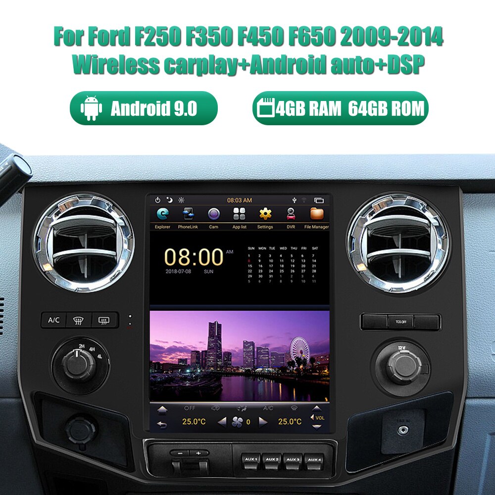 Tesla Android 9 12.1 inch Car Radio GPS Navigation Android head unit for Ford F250 F350 F450 F650 Super Duty 2009-2014 Car Mult
