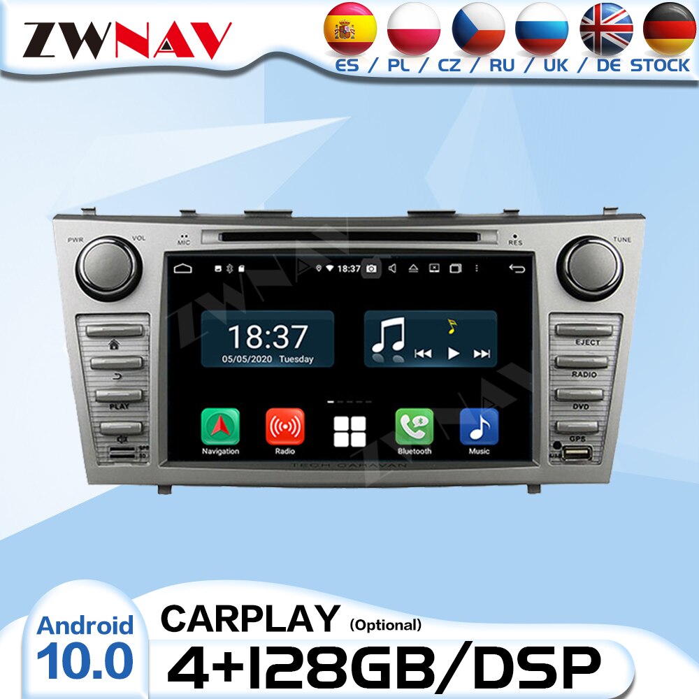 2 Din Carplay Android 10 Bluetooth 5.0 Auto Radio For Toyota Camry 2007 - 2011 Audio Stereo Video DVD Player 