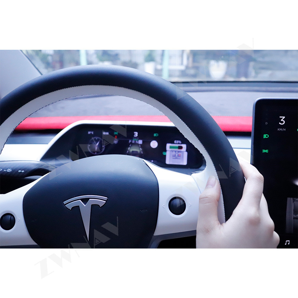 Carbon Fiber/White Color For Tesla Model 3 Model Y Ditigal Cluster Android Car LCD Dashboard Instrument Panel Multifunctional HD