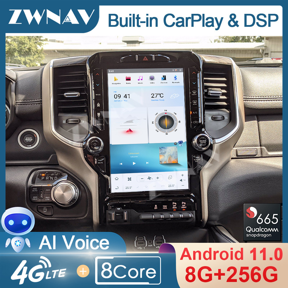 Qualcomm 665 Octa-core CarPlay Tesla Screen AutoRadio For Dodge RAM 1500 2018 - 2021 Android 111 Car Multimedia Player GPS Navi Auto Radio Stereo Unit 