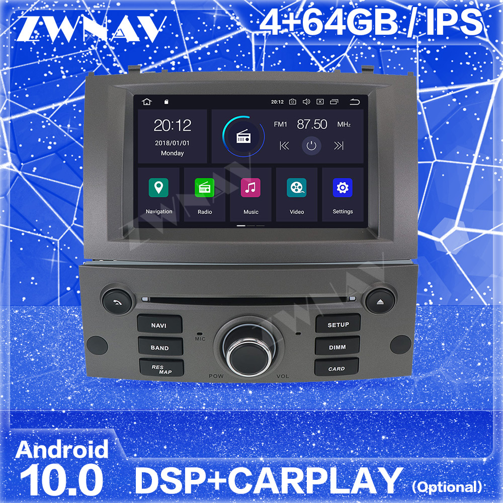 CarPlay Android 10 PX6 Car DVD Player For Peugeot 407 2004-2010 GPS Navigation Auto Audio Radio Stereo Multimedia Player Head Unit