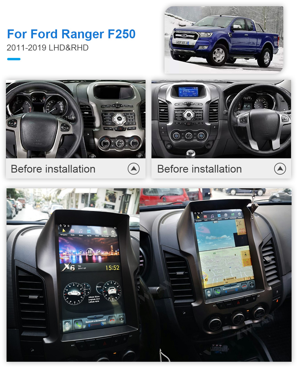 Tesla Screen Android Video Player For Ford Ranger 2011 -2016 car radio