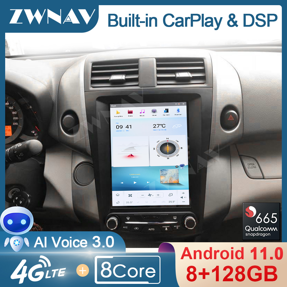 Qualcomm 8-Core CarPlay Tesla Screen AutoRadio For Toyota RAV4 2003 - 2012 Android 11 Car Radio Multimedia Player GPS Navi Radio Stereo