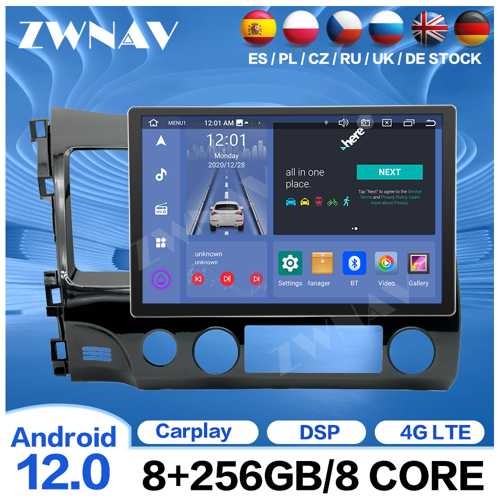 13.3 inches 8+256GB Carplay Android 12 For Honda Civic 2005-2012 GPS Auto Audio Radio Stereo Head Unit