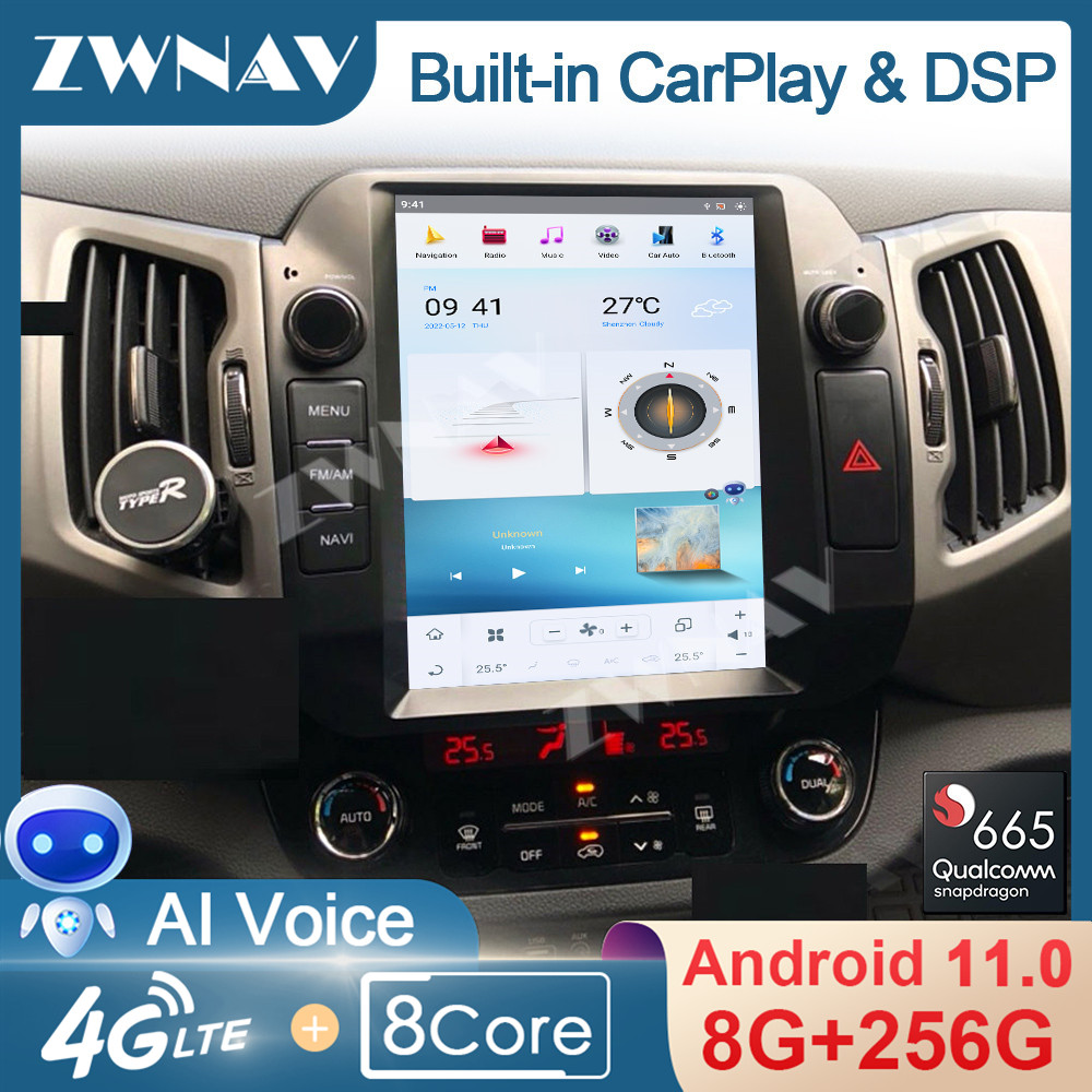 8-256GB Tesla Screen Android 11 Multimedia Player For Kia Sportage 2010-2016 Car GPS Navigation Audio Radio Stereo Head Unit