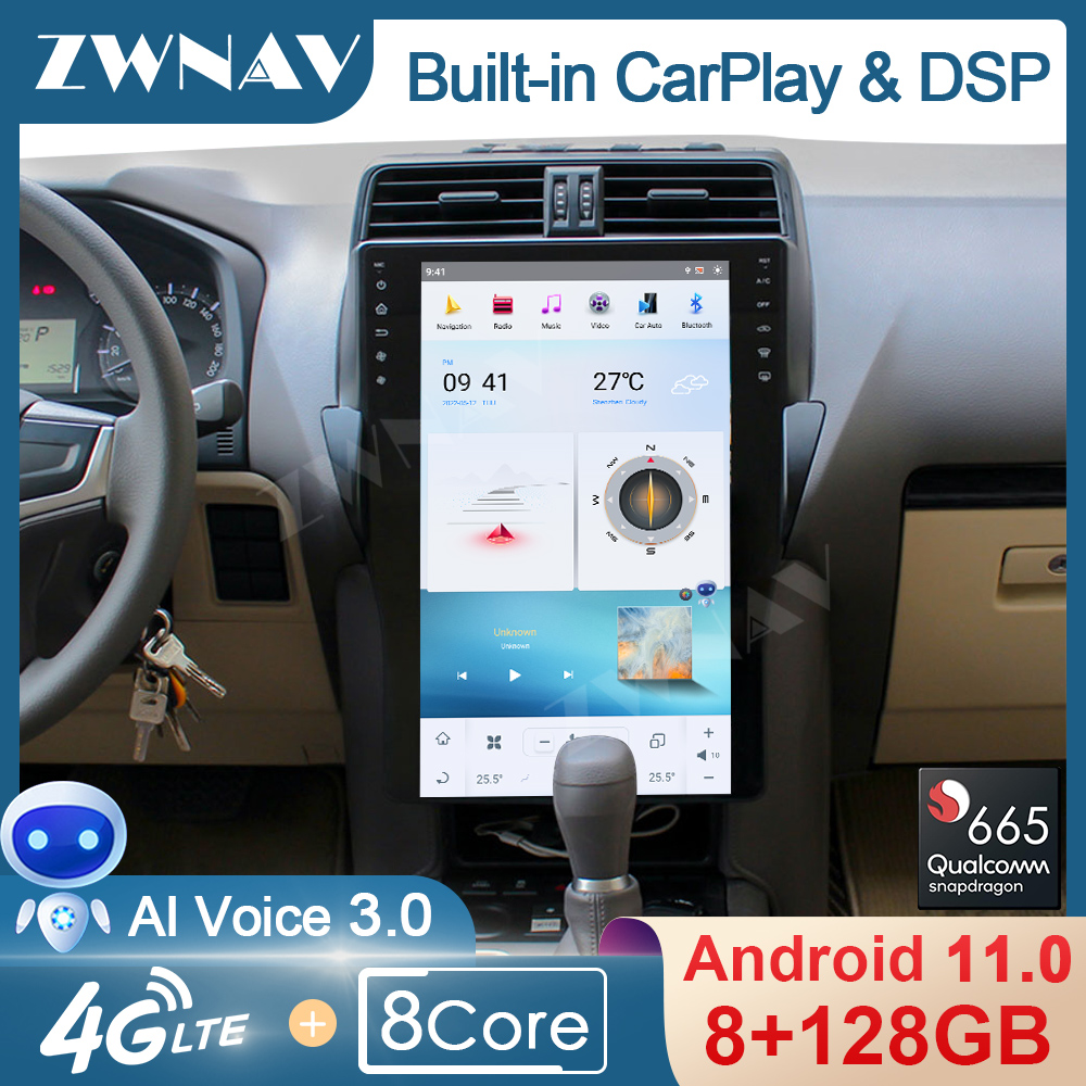 128G Tesla Screen Android 11 Multimedia Player For Toyota Land Cruiser Prado 150 2018-2021 GPS Audio Radio Stereo Auto Head Unit