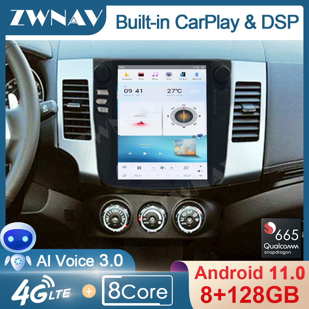 Android 11.0 8+128GB Tesla Screen With DSP Carplay Car Multimedia Player For Mitsubishi Outlander 2006 - 2011 Radio Head unit