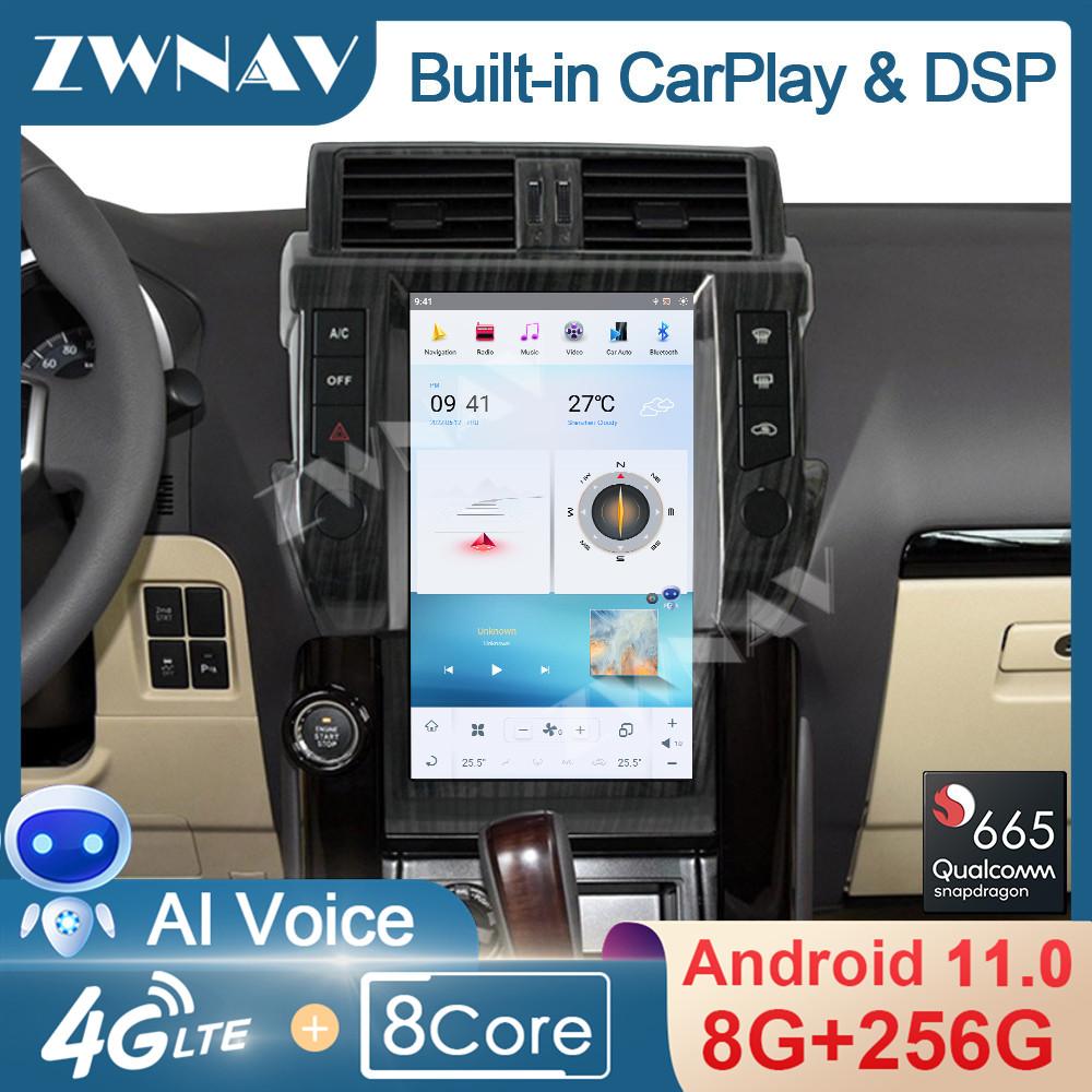 13.6 Inches Tesla Style Qualcomm Octa core CarPlay AutoRadio For Toyota Land Cruiser Prado 150 2010 - 2017 Android 11.0 Auto Car Multimedia Player GPS Navi Radio Stereo unit