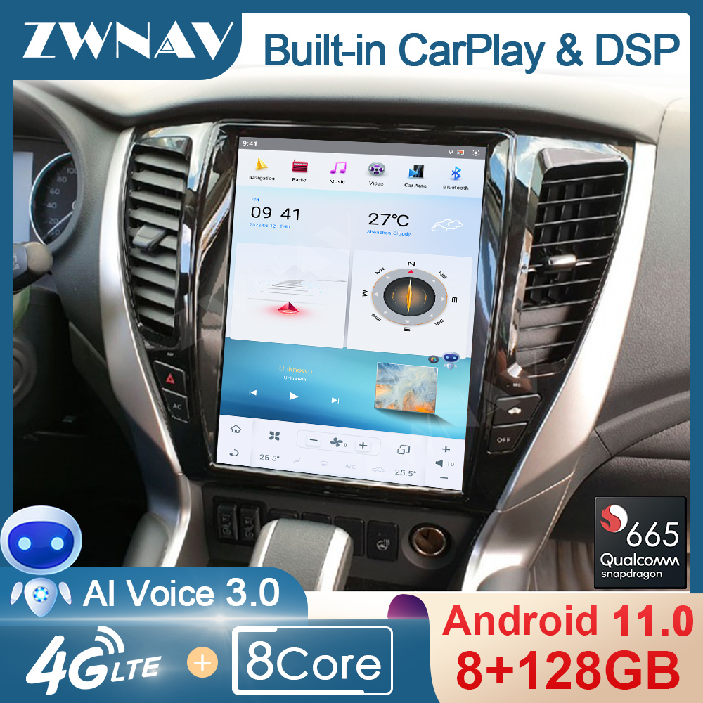8+128G Tesla Screen Carplay Qualcomm 665 Octa-core For Mitsubishi Pajero 2016 - 2021 Android 11 Player GPS Head Unit Auto Audio Stereo Radio Receiver