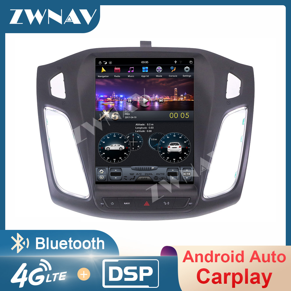 PX6 Tesla Style Screen Android 9 Car Multimedia Player For Ford focus 2010-2017 GPS Navigation Auto Audio Radio stereo head unit