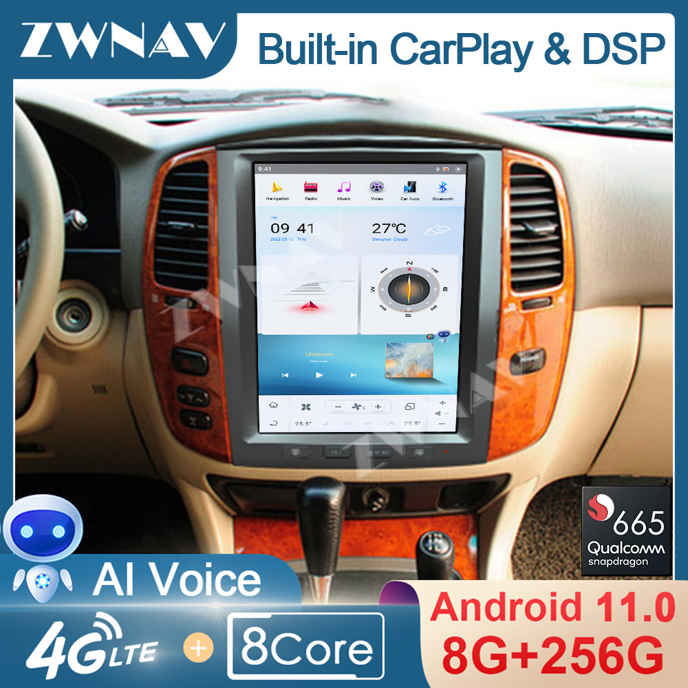 8+256GB Carplay Tesla Screen For Toyota Land Cruiser LC200 LX470 2002-2007 Android 11 Player Car GPS Radio Stereo Unit